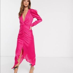 Ronny Kobo Astrid Pink Zebra Midi Dress Long Sleeve